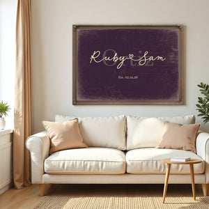 Custom Last Name Sign for Couples, Est. Wedding Date, Plum & Mustard, image 5