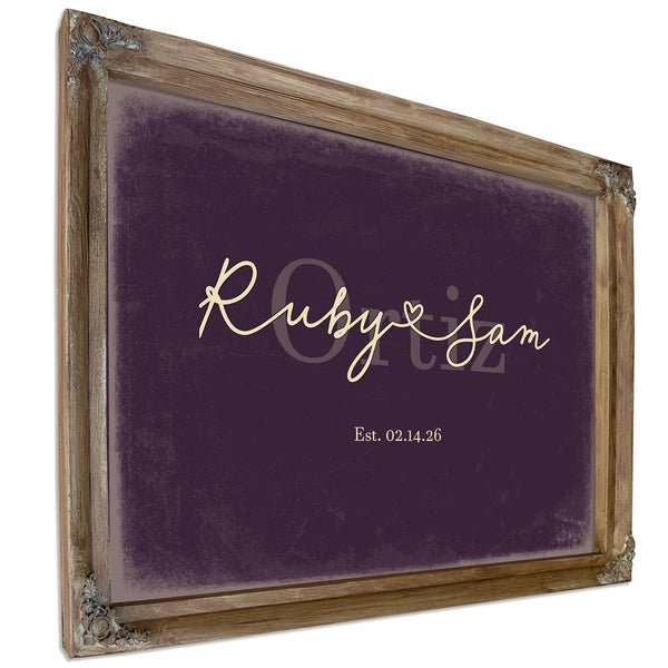Custom Last Name Sign for Couples, Est. Wedding Date, Plum & Mustard, image 6