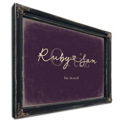 Custom Last Name Sign for Couples, Est. Wedding Date, Plum & Mustard, image 1
