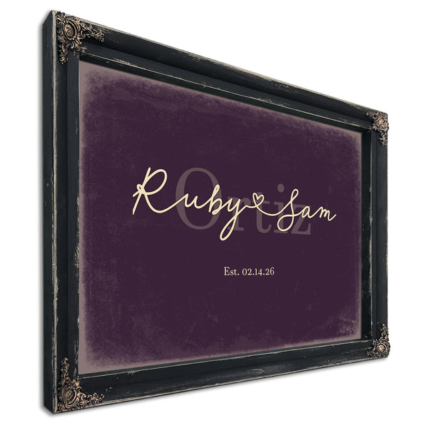 Custom Last Name Sign for Couples, Est. Wedding Date, Plum & Mustard, image 1