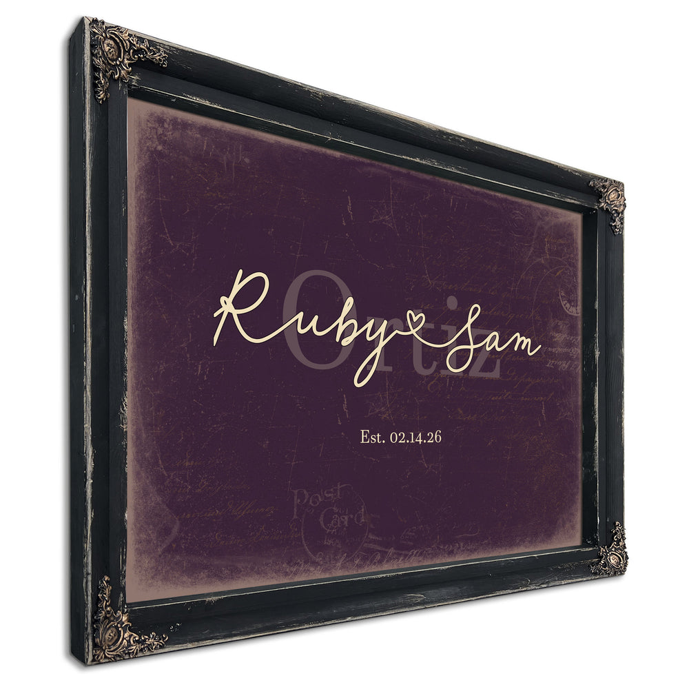 Custom Last Name Sign for Couples, Est. Wedding Date, Plum & Mustard, image 1