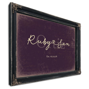 Custom Last Name Sign for Couples, Est. Wedding Date, Plum & Mustard, image 1