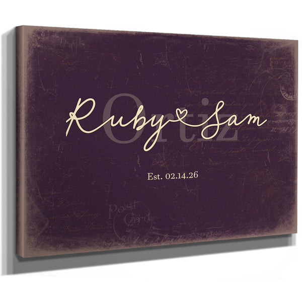 Custom Last Name Sign for Couples, Est. Wedding Date, Plum & Mustard, image 8