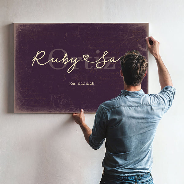 Custom Last Name Sign for Couples, Est. Wedding Date, Plum & Mustard, image 9