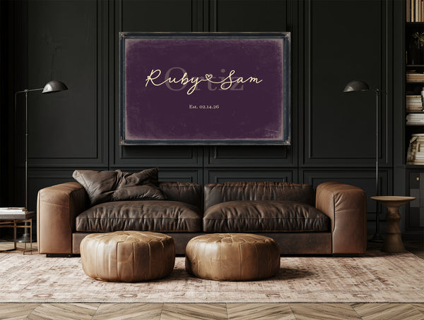 Custom Last Name Sign for Couples, Est. Wedding Date, Plum & Mustard, image 17
