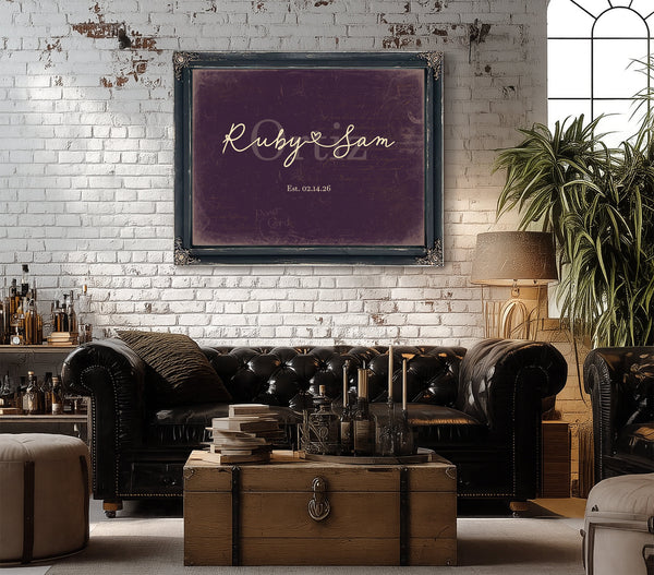 Custom Last Name Sign for Couples, Est. Wedding Date, Plum & Mustard, image 18