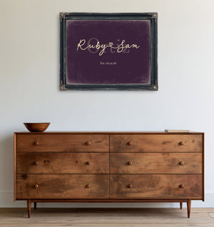 Custom Last Name Sign for Couples, Est. Wedding Date, Plum & Mustard, image 19