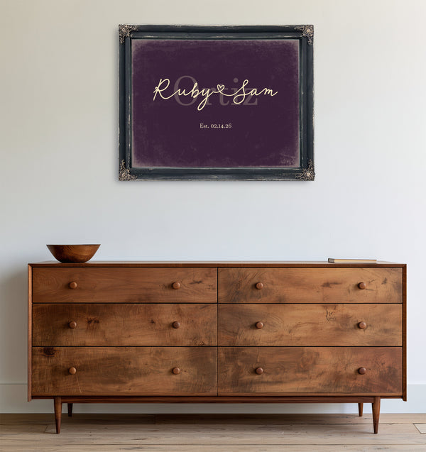 Custom Last Name Sign for Couples, Est. Wedding Date, Plum & Mustard, image 19