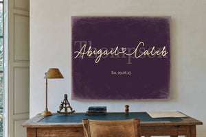 Personalized Anniversary Gift, Family Name Sign with First Names, Plum & Mustard, image 2