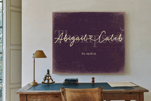 Personalized Anniversary Gift, Family Name Sign with First Names, Plum & Mustard, image 2