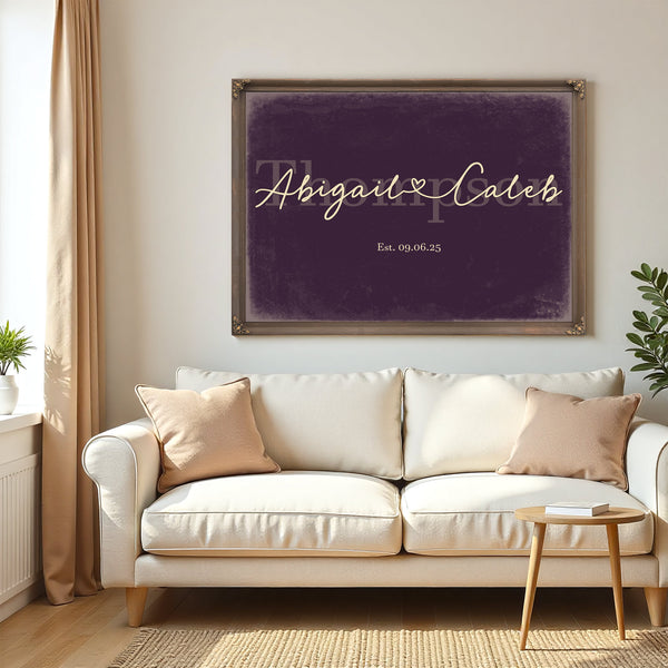 Personalized Anniversary Gift, Family Name Sign with First Names, Plum & Mustard, image 5