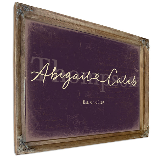 Personalized Anniversary Gift, Family Name Sign with First Names, Plum & Mustard, image 6