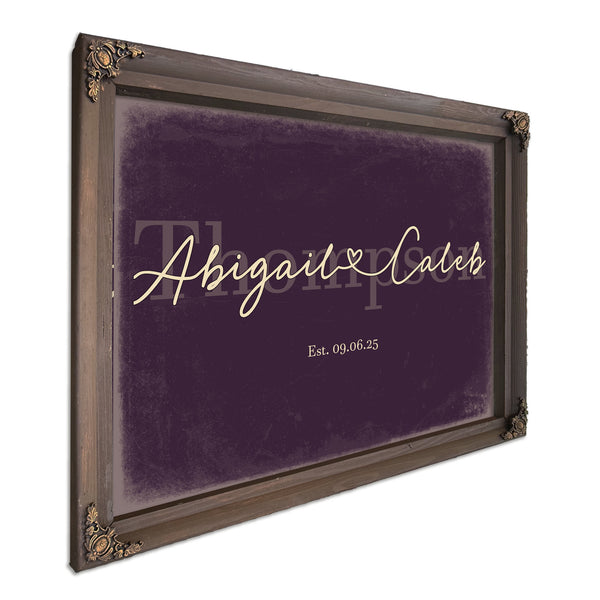 Personalized Anniversary Gift, Family Name Sign with First Names, Plum & Mustard, image 7