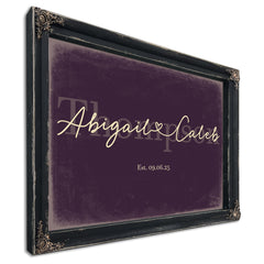Personalized Anniversary Gift, Family Name Sign with First Names, Plum & Mustard, image 1