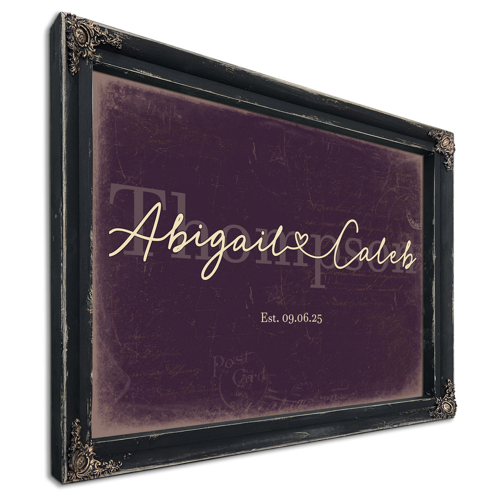Personalized Anniversary Gift, Family Name Sign with First Names, Plum & Mustard, image 1