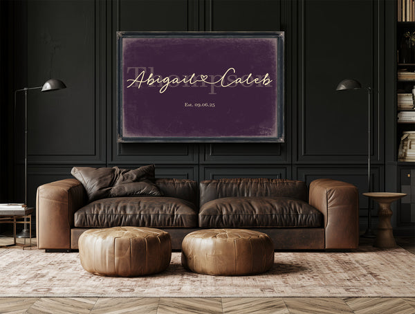 Personalized Anniversary Gift, Family Name Sign with First Names, Plum & Mustard, image 17