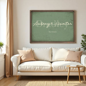 Personalized Wedding Sign, Last Name with Couple Names & Heart, Sage & Forest, image 5