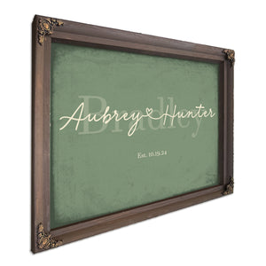 Personalized Wedding Sign, Last Name with Couple Names & Heart, Sage & Forest, image 7