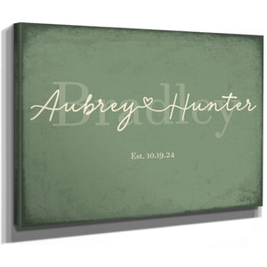 Personalized Wedding Sign, Last Name with Couple Names & Heart, Sage & Forest, image 8