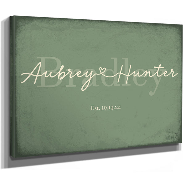 Personalized Wedding Sign, Last Name with Couple Names & Heart, Sage & Forest, image 8