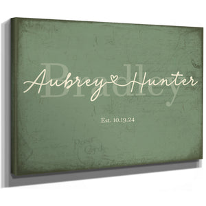Personalized Wedding Sign, Last Name with Couple Names & Heart, Sage & Forest, image 8