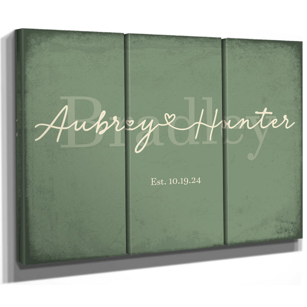 Personalized Wedding Sign, Last Name with Couple Names & Heart, Sage & Forest, image 14