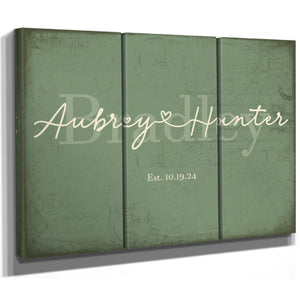 Personalized Wedding Sign, Last Name with Couple Names & Heart, Sage & Forest, image 14