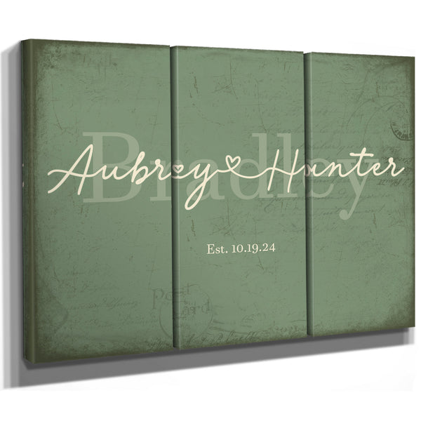 Personalized Wedding Sign, Last Name with Couple Names & Heart, Sage & Forest, image 14