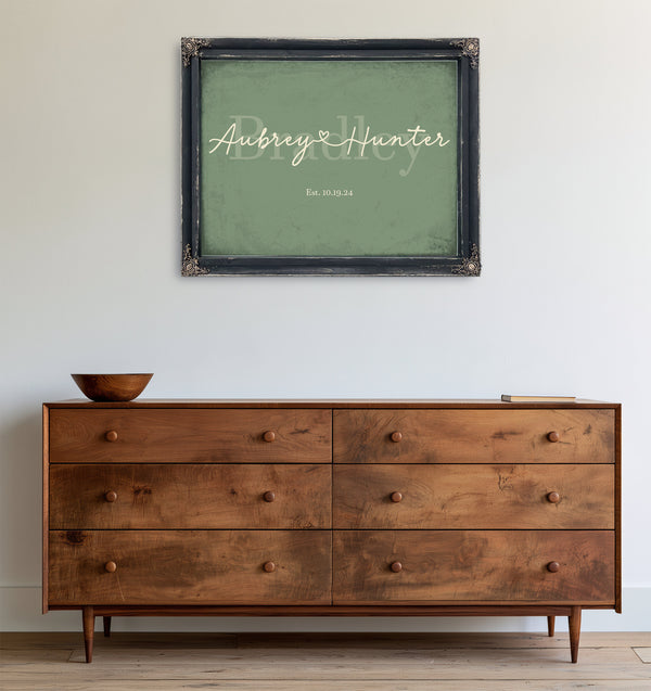 Personalized Wedding Sign, Last Name with Couple Names & Heart, Sage & Forest, image 19