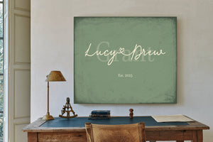 Custom Last Name Sign for Couples, Est. Wedding Date, Sage & Forest, image 2