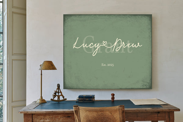 Custom Last Name Sign for Couples, Est. Wedding Date, Sage & Forest, image 2