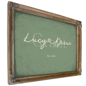 Custom Last Name Sign for Couples, Est. Wedding Date, Sage & Forest, image 6