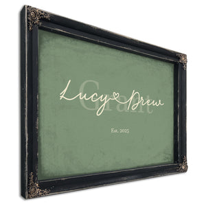 Custom Last Name Sign for Couples, Est. Wedding Date, Sage & Forest, image 1