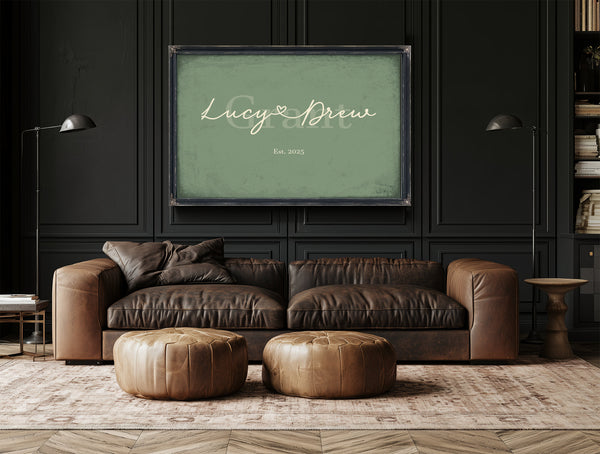 Custom Last Name Sign for Couples, Est. Wedding Date, Sage & Forest, image 17