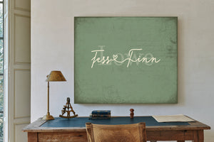 Personalized Anniversary Gift, Family Name Sign with First Names, Sage & Forest, image 2