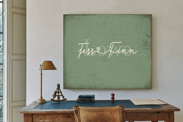 Personalized Anniversary Gift, Family Name Sign with First Names, Sage & Forest, image 2