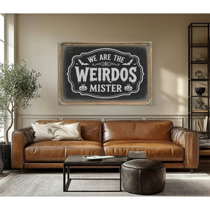 We Are the Weirdos Sign Halloween wall art in a styled room