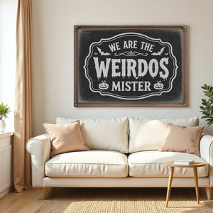 We Are the Weirdos Sign Halloween wall art in a styled room