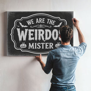 We Are the Weirdos Sign Halloween wall art in a styled room