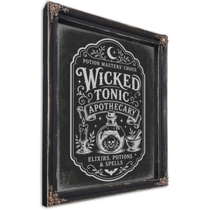Wicked Tonic Sign Halloween wall art, Ebony frame