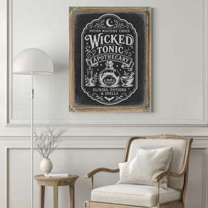 Wicked Tonic Sign Halloween wall art in a styled room