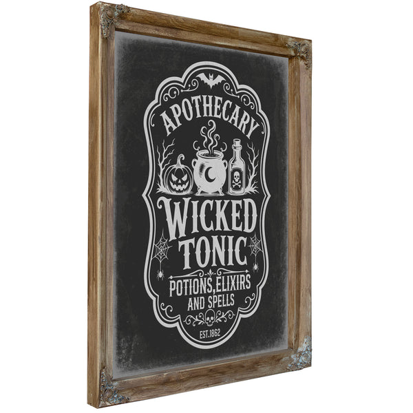 Wicked Tonic Elixir Sign Halloween wall art, Verdigris frame