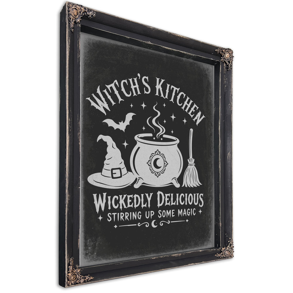 Witch's Kitchen Sign Halloween wall art, Ebony frame