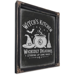 Witch's Kitchen Sign Halloween wall art, Ebony frame