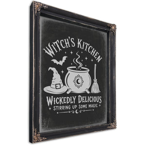 Witch's Kitchen Sign Halloween wall art, Ebony frame