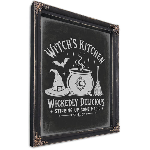 Witch's Kitchen Sign Halloween wall art, Ebony frame
