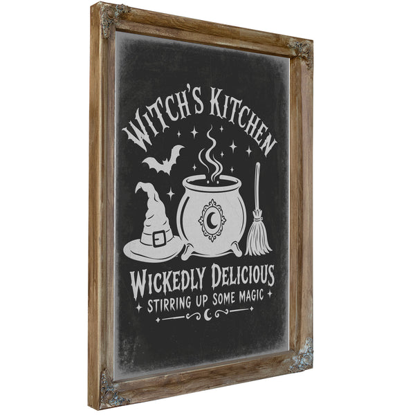 Witch's Kitchen Sign Halloween wall art, Verdigris frame