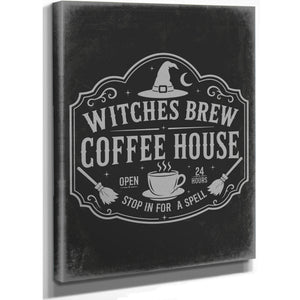 Witches Brew Coffee House Sign Halloween wall art, stretched canvas