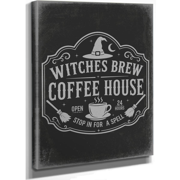 Witches Brew Coffee House Sign Halloween wall art, stretched canvas