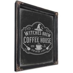Witches Brew Coffee House Sign Halloween wall art, Ebony frame